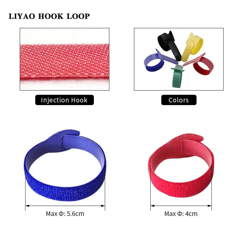 Liyao 12 мм * 200 мм многоразовая офисная проволока с цветным принтом логотипа с крючком и петлей кабельная стяжка
