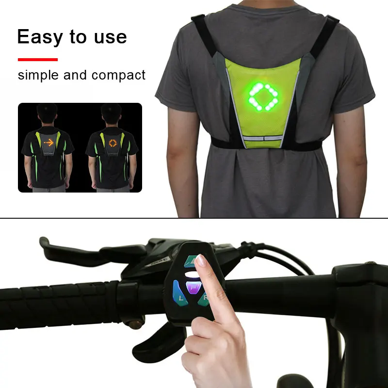 luminous led wireless remote control warning cycling gilet reflective safety chalecos light turn signal running vest