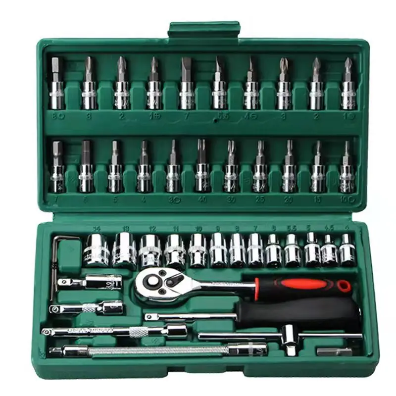 46pcs hand auto car repair tool box Car Motorcycle Repair Tools Set Box mechanic Socket ratchet Wrench Set