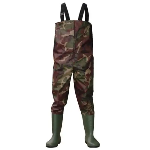 Men Camouflage nylon PVC water proof fishing wader protective chest wader  with pvc rain boots