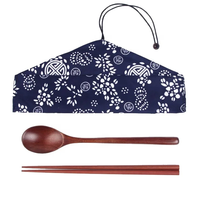 Wholesale japan style custom travel portable reusable bamboo wooden tableware cutlery set
