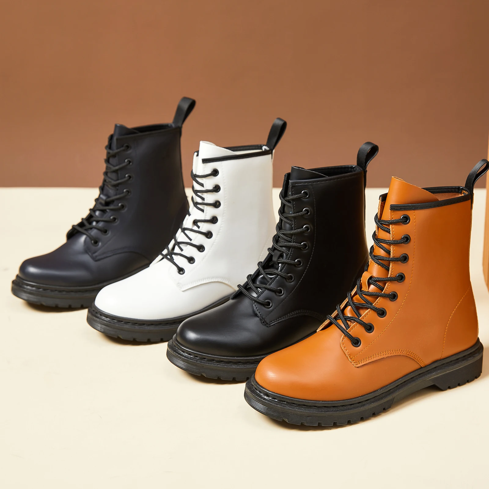 Wholesale Custom Waterproof Pu Leather Ankle Boots Lace Up Winter Women fashion Boots For Women New Style