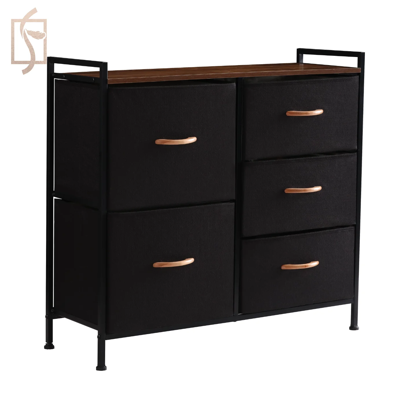 DDP Price in USA 5 Drawer Dresser Storage Organizer Fabric Organizer Unit Easy Pull Bins with Steel Frame Wood Top Closets