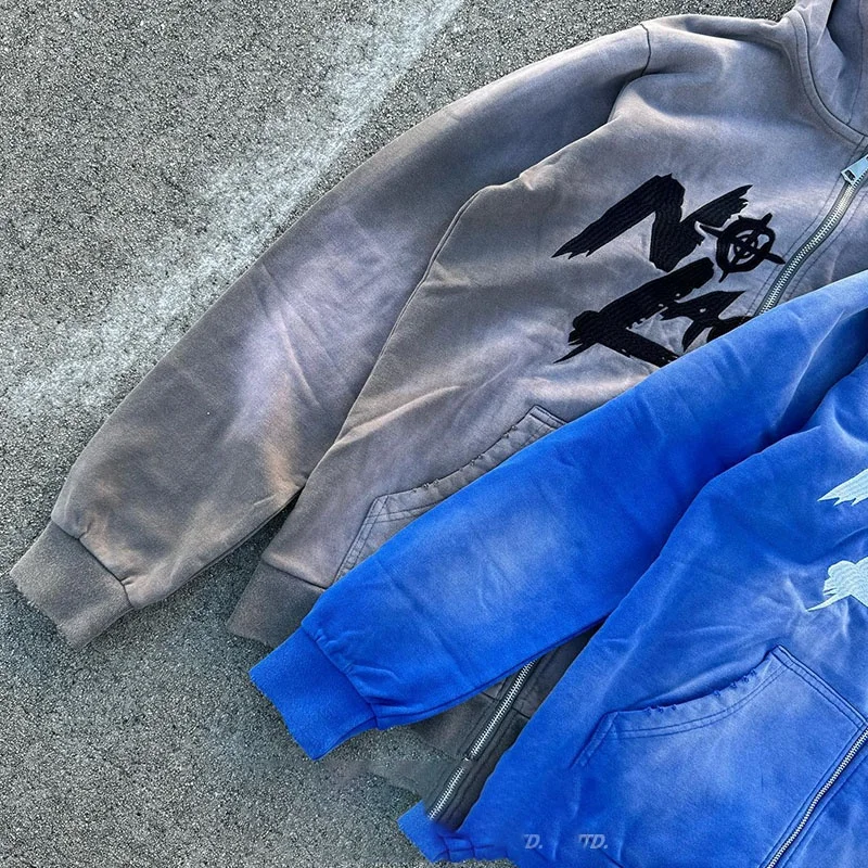 Custom Vintage Distressed ACID Washed Embroidery Logo Hoodie Streetwear Sun Faded Cotton French Terry Zip Hoodie for Winter