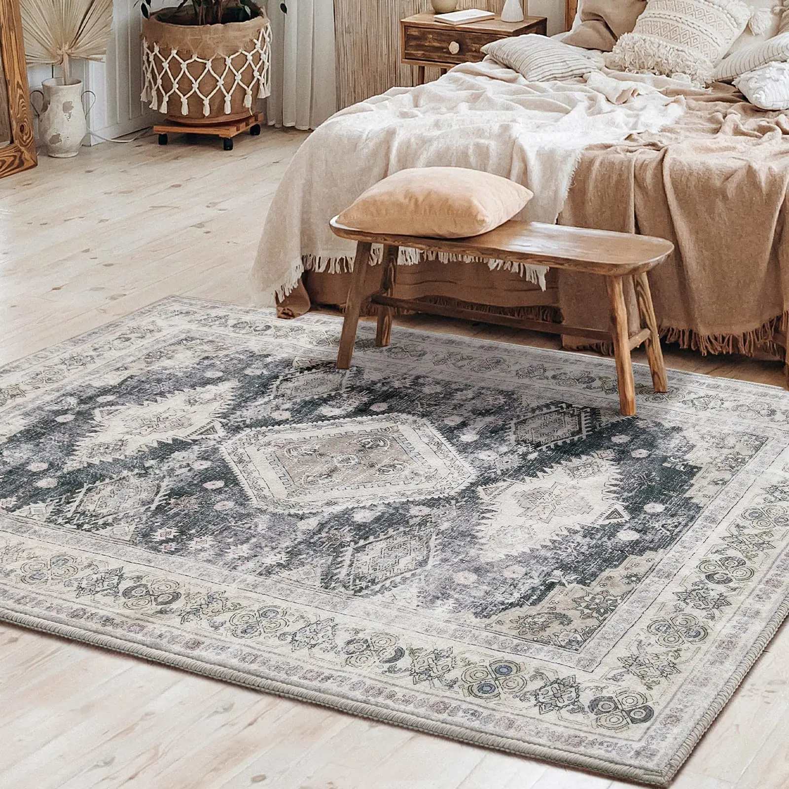 Vietnam Factory Boho Rug  Washable Area Rug Vintage Carpet for Bedroom Non Slip Moroccan Floor Chenille Rugs for Living Room
