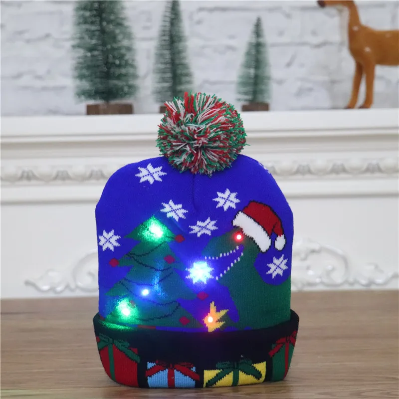 Christmas Hats Child Knitted Hat Colorful Glowing Blinking Beanie LED Flashing Light up Adult Christmas Decoration Supplies