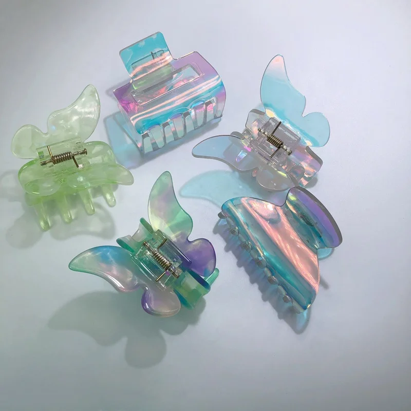 peichi custom logo new style rainbow bling butterfly hair claw clips hair accessories for girls