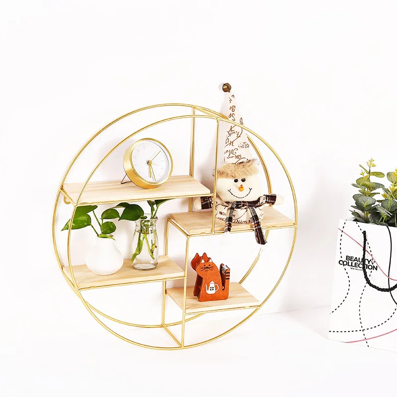 NISEVEN Hot Sale Black Wooden Round Plant Flower Pot Stand Hanging Floating Wall Mount Shelf For Home Decor