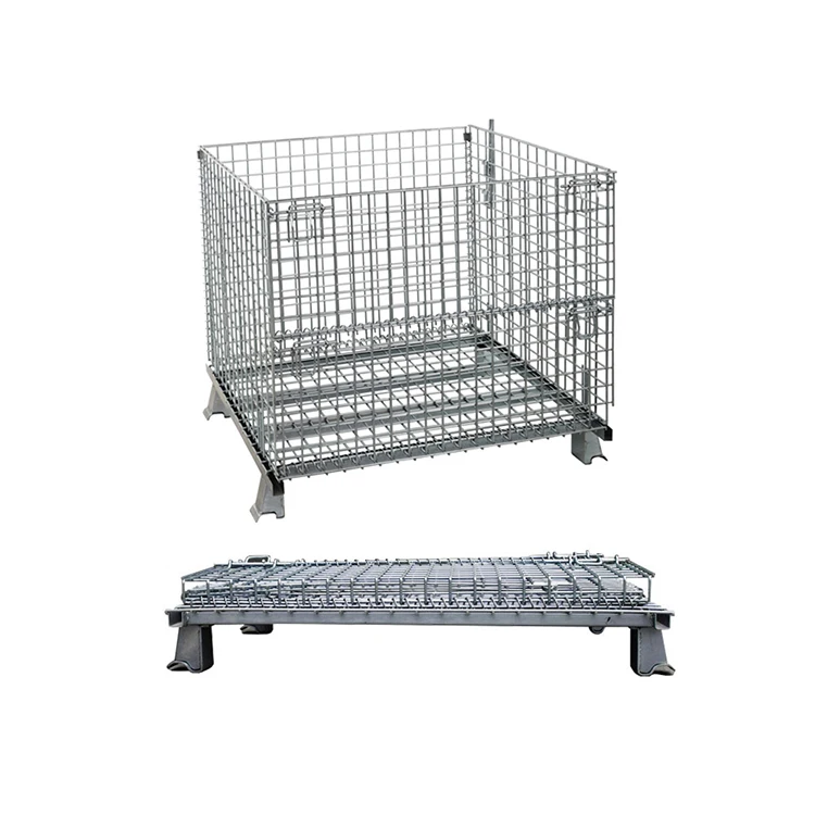 Large Folding Galvanized Welded Stackable Wire Mesh Containers Industrial Warehouses