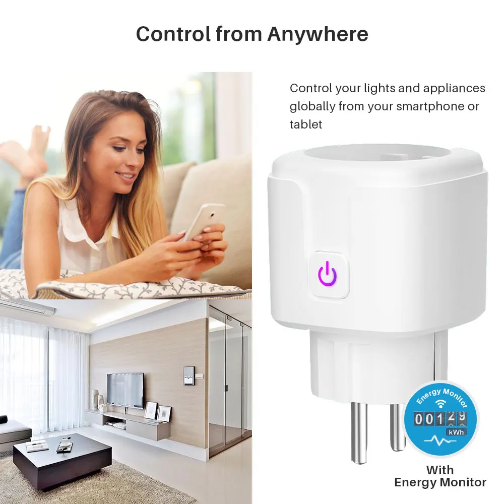  16A Wi-Fi Tuya Smart разъем питания (стандарт ЕС) монитор таймер приложение Life дистанционного Голосовое управление с Alexa Google Assistant