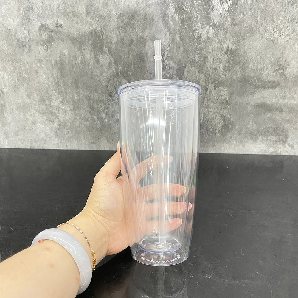 US Warehouse 25oz clear Double Wall Reusable Drinking Glasses Acrylic Cup 25 oz Snow Globe Blank Glitter Plastic Tumbler for DIY