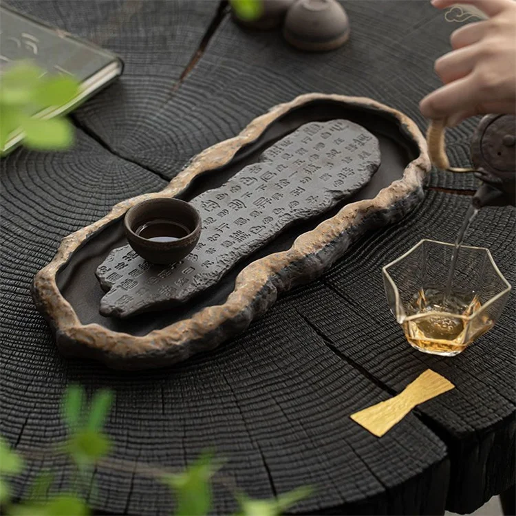 Harmony High Quality Wholesale Coarse Pottery Gilded Teapot With Tray Household Vintage Tea Set Pot Tray Tea Sets