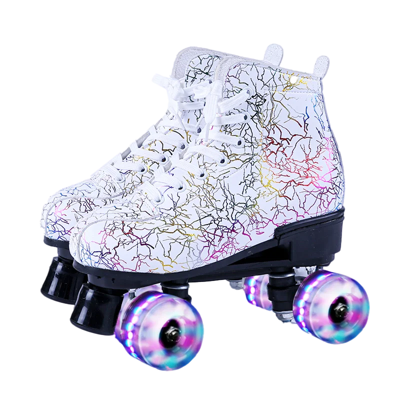 
new black and white double row adult flash skating rink roller skates 