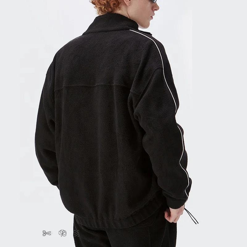 Hot sell 330g heavy polar fleece windbreak jacket reflective edge street loose anorak coat for men and women