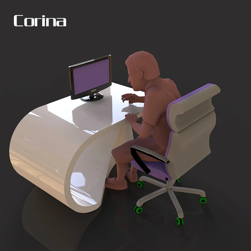 2020 New coming design curved solid surface Artificial stone white modern home office desk