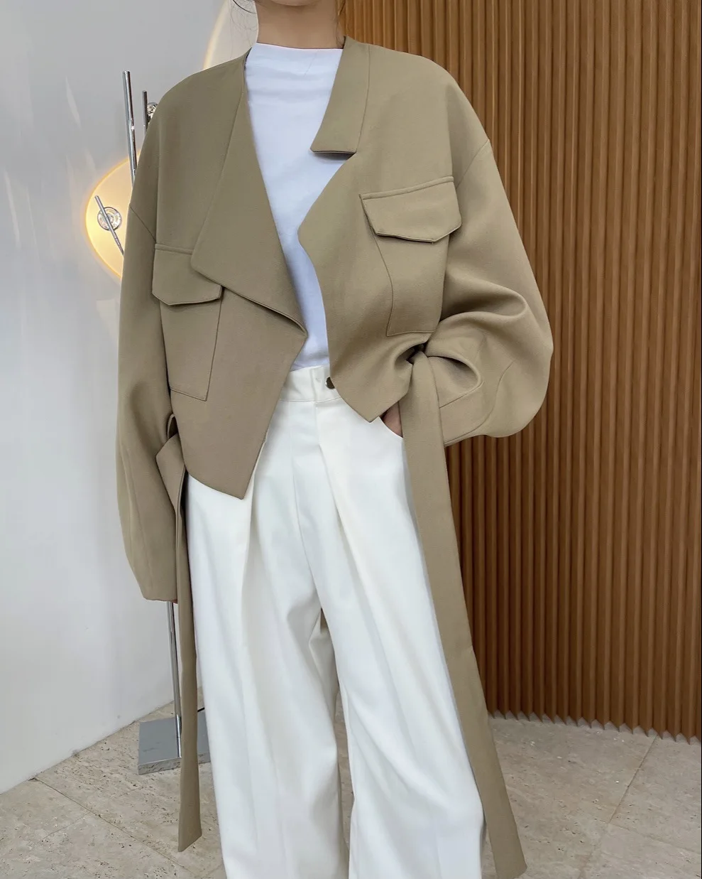 Women Coat Asymmetry Bandage Short Khaki Black Coats And Jackets Women Irregular All Match Loose Casual Coat Top