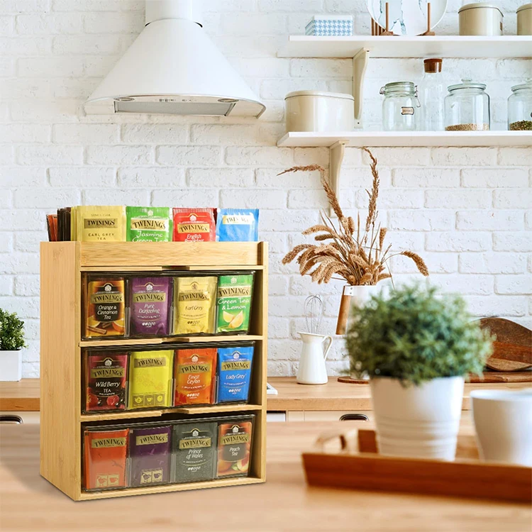 Natural Bamboo Unique Gift Organizer Multi Layer Storage Tea Box For Food Drinking