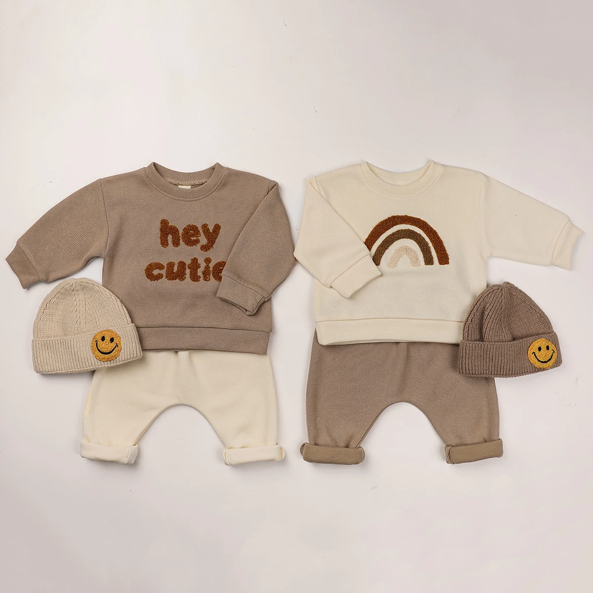 High Quality Baby Clothes Set Hoodies Fabric Long Sleeve Chest Print Rainbow Kids Toddler Clothes Tracksuit