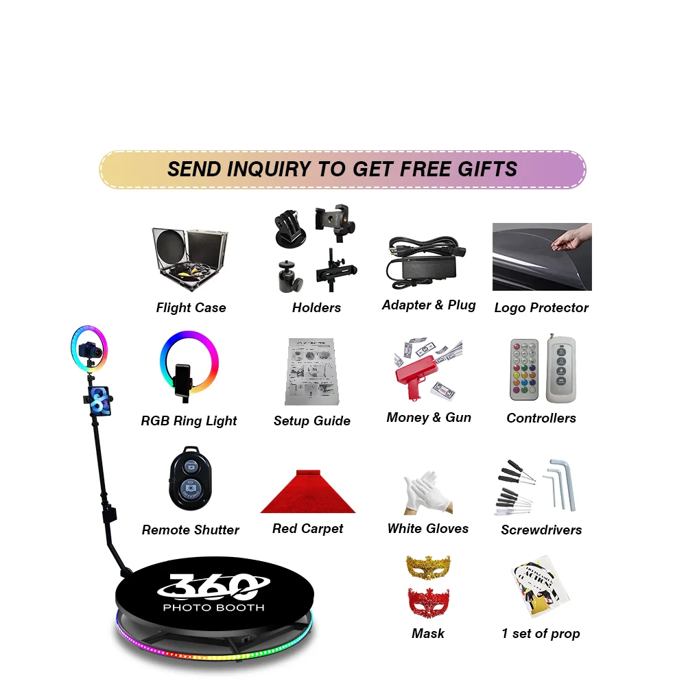 2021 wedding party  warm popular 360 photo booth package video 360 photo booth backdrop ipad 360 photo booth background lights