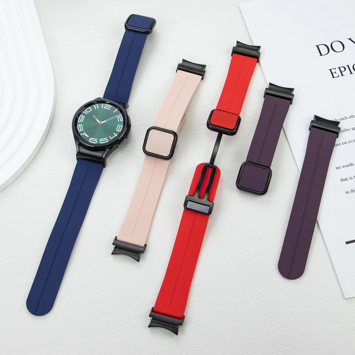 Quick Release Silicone Straps for Samsung Galaxy 6 5 4 Magnetic Folding Buckle Silicone Watch Bands for Classic 47mm 43mm 40mm