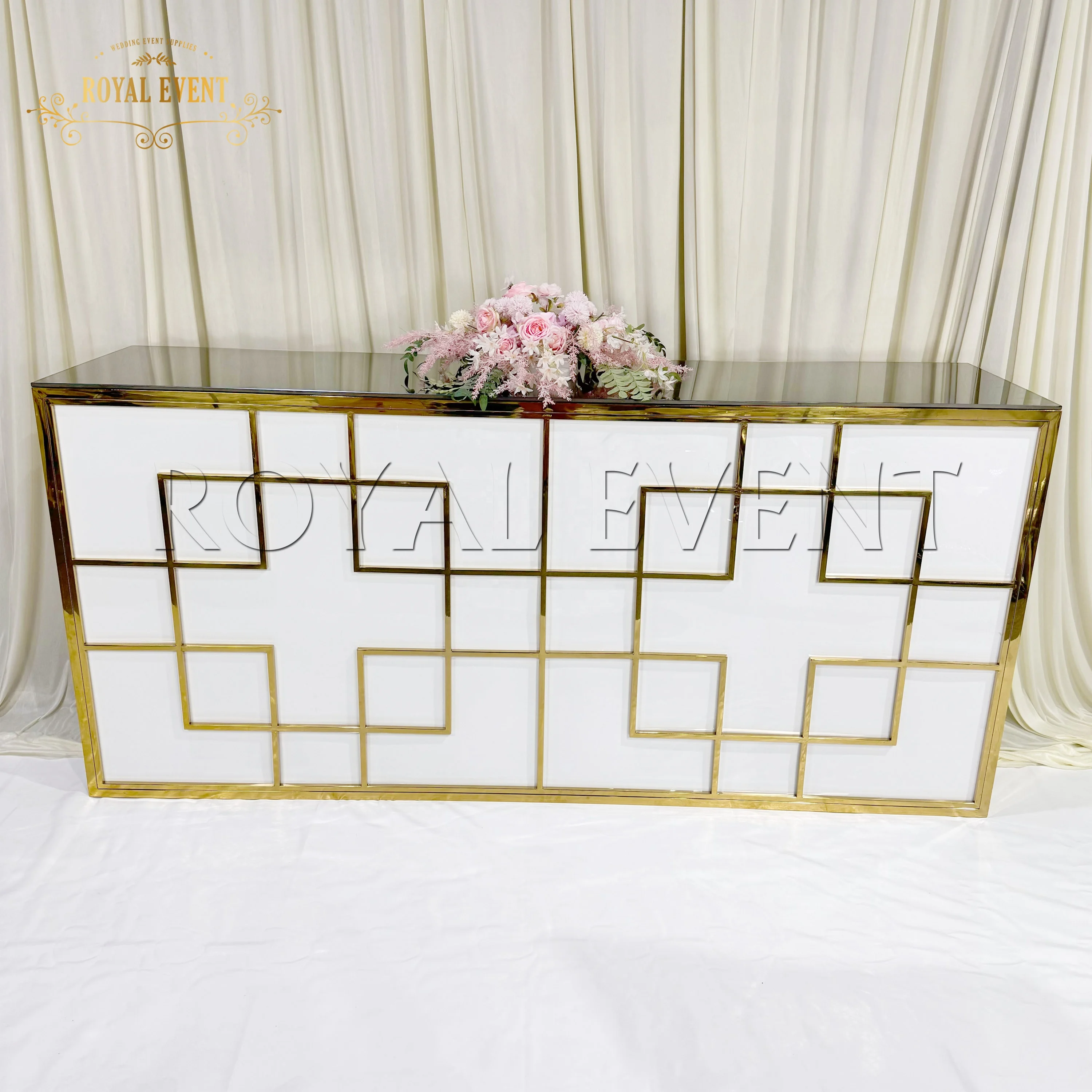 Luxury Gold Stainless Steel Wedding Bar Table Outdoor Furniture Bar Counter Table For Event Party Supplies