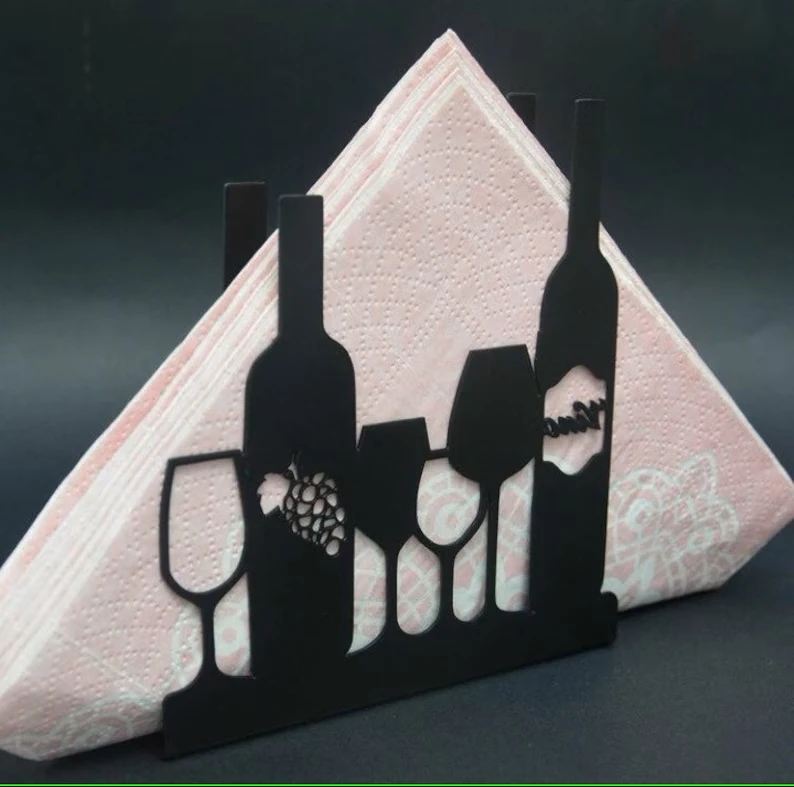 Wine And Glass Metal Napkin Holder Wine Tissue Holder Personalized Modern Napkin Dispenser For Bar Cafe Restaurant Home Gift
