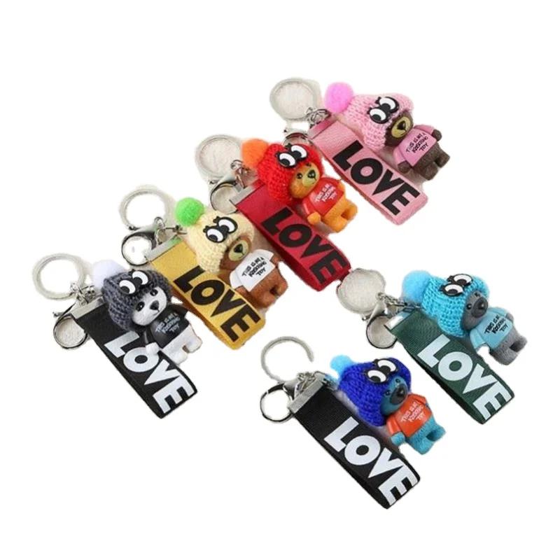 Оптовая продажа шляпа мишка лента для влюбленных милый плюшевый пара брелоков брелок ключей вешалка девочек подарки модные плюшевые брелки