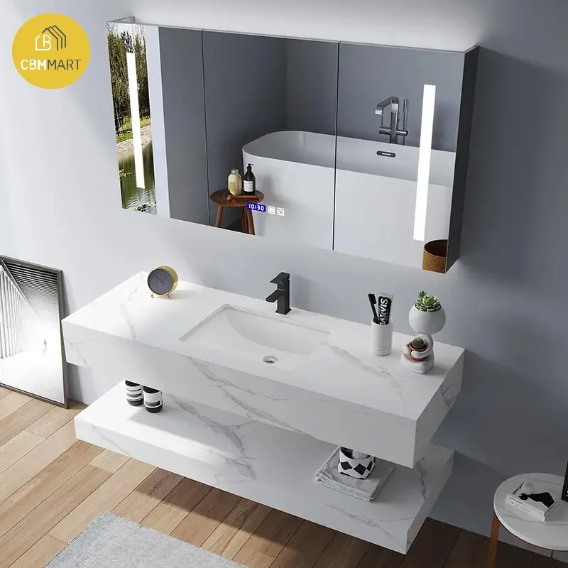 CBMmart High-end Luxury Floating Bath Vanity Double Basins Custom Bathroom Cabinets Modern Wall Hanging Bathroom Sink Cabinet