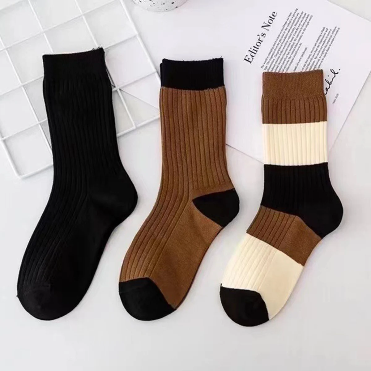 3Pairs Comfortable Lady Women Girls Crew Striped Socks Casual Slouch Socks Wholesale Custom