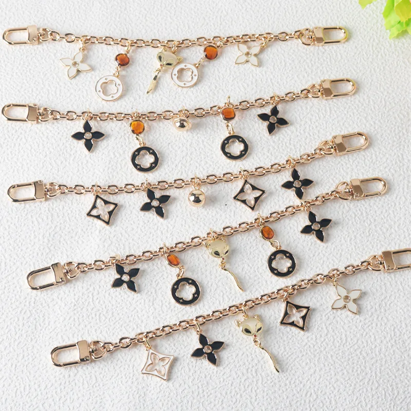 REWIN Luxury Floral Designer Pendant Key Chain Phone Charm Metal Bag Chain Purse Extender Handle for Handbag Wallet Decor