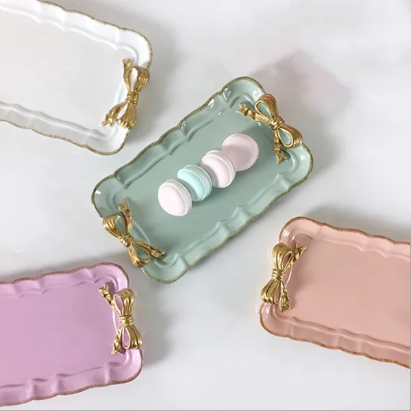 Macaron Color Bowknot Resin Dessert Dake Dish Jewelry Trays for Gift Craft