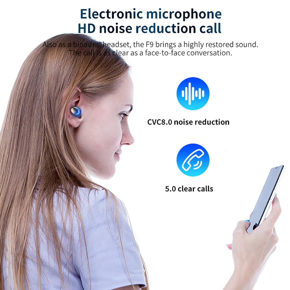 TWS-стереонаушники F9 5c с поддержкой Bluetooth 5 0 и защитой от