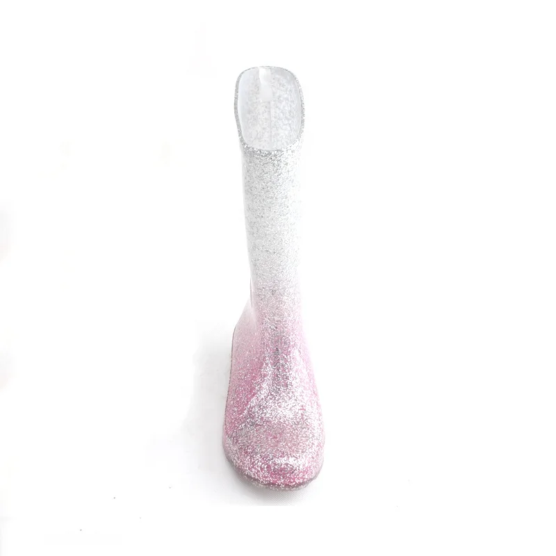 
Wholesale Gradient Glitter Pvc Jelly Pink Shoes Printed Pvc Water Boots For Kids 