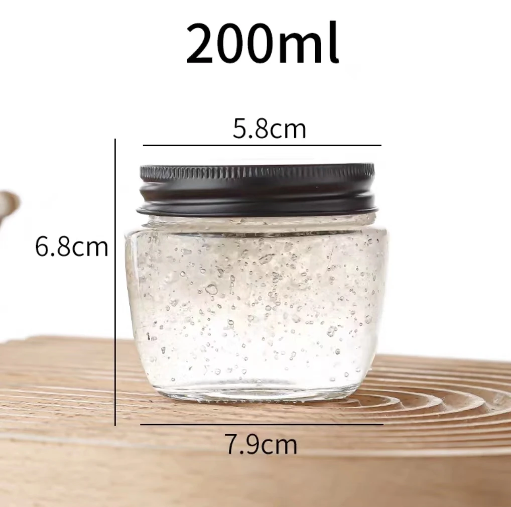 High Quality Screw Lid Square Transparent Food Storage 200ml Mason Honey Jam Glass Jar