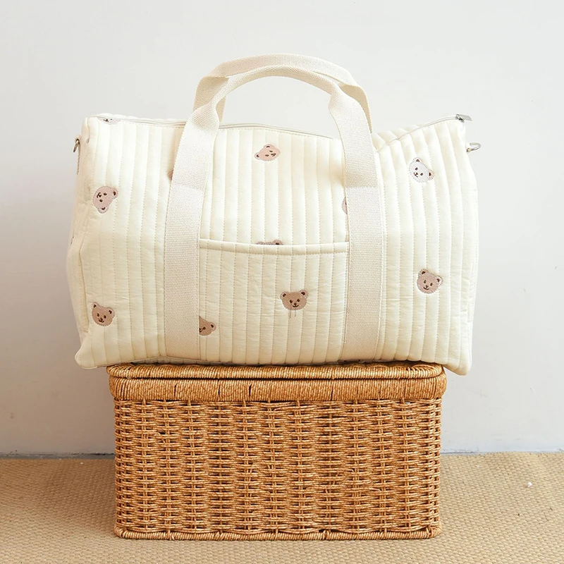 2023 New Korean Mommy Bag Embroidered Large Capacity Line Cotton Carrying Bag Shoulder Handbag For Travel Storage