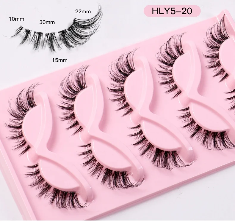 Foxy Winged Cat Eye Lashes 5 Pairs Fluffy Strip Lashes Vendor False Eyelashes Cat Eye Wispy faux mink Lashes
