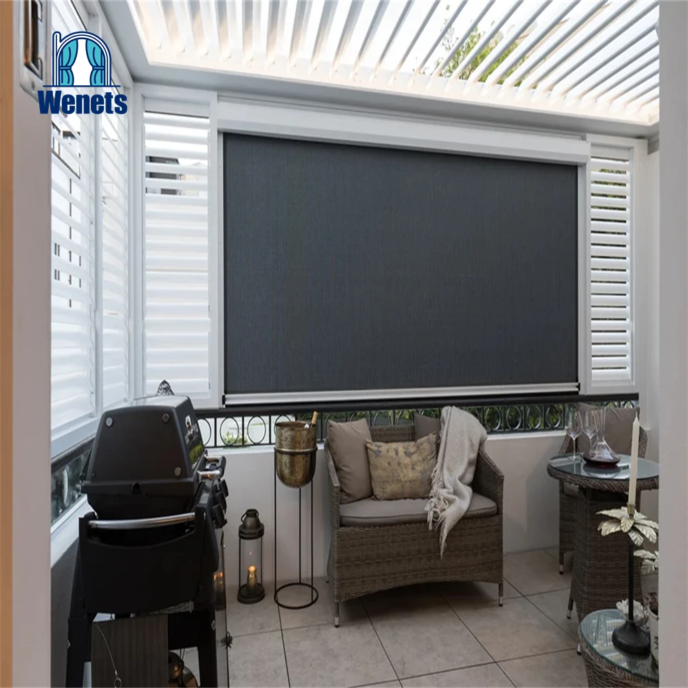 Upper and Lower Biparting Open screens zip track outdoor automatic zip track roller shades vertical awning