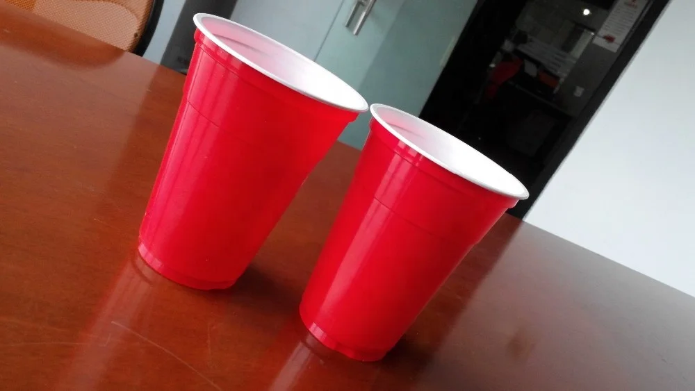 PP/PS Material Red Plastic Fruit Disposable Party Cup Giant Glass with logo Printed Beer Pong Cup Juice Cup