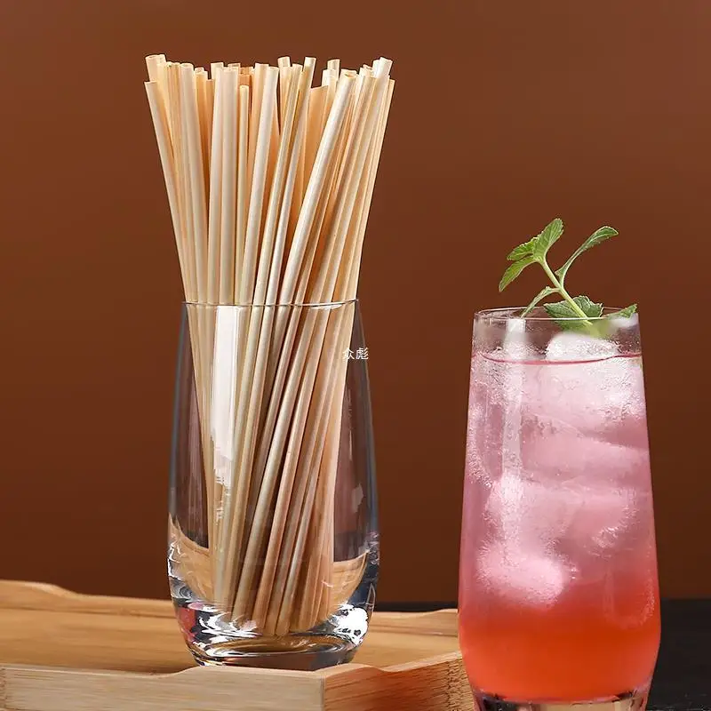 New Eco Friendly 100 Biodegradable Grass Disposable Wheat Tube Straw Custom Individually Wrapped Wheat Drinking Straws