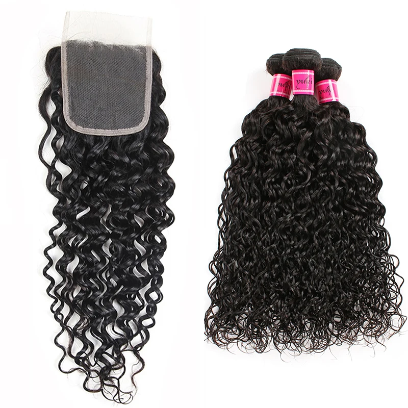 High quality water wave closures water curls double drawn 10a bundles with closure