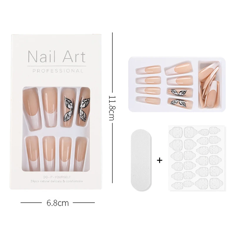 ROSALIND extra long fancy press on gel polish nails set quick reusable 24pcs stick on false nails kit with jelly adhesive