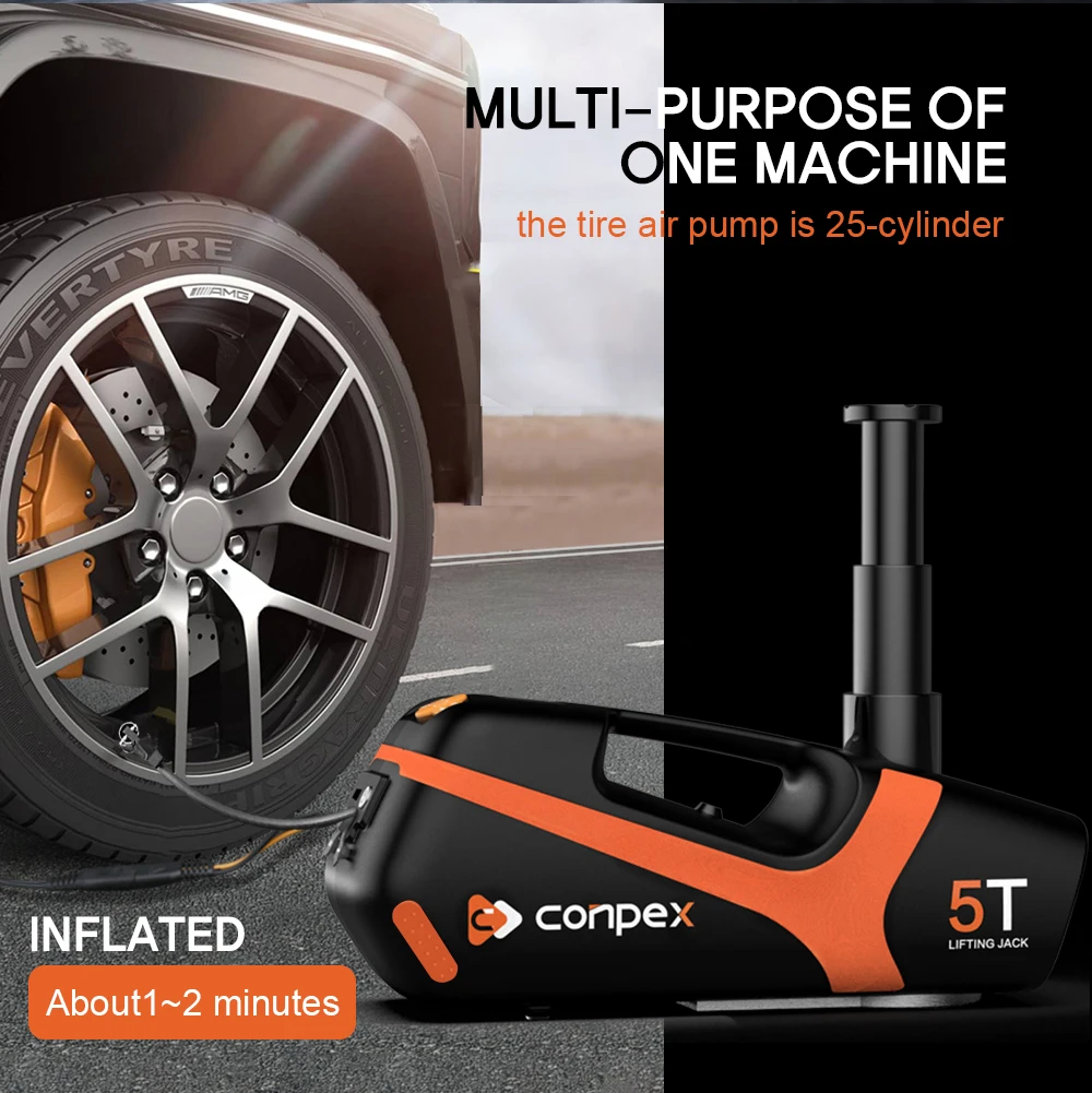 Conpex new 6 in 1 car electric jack DC12V 5T new car jacks compressor wrench vehicle tools emergency tool kit car jack kit