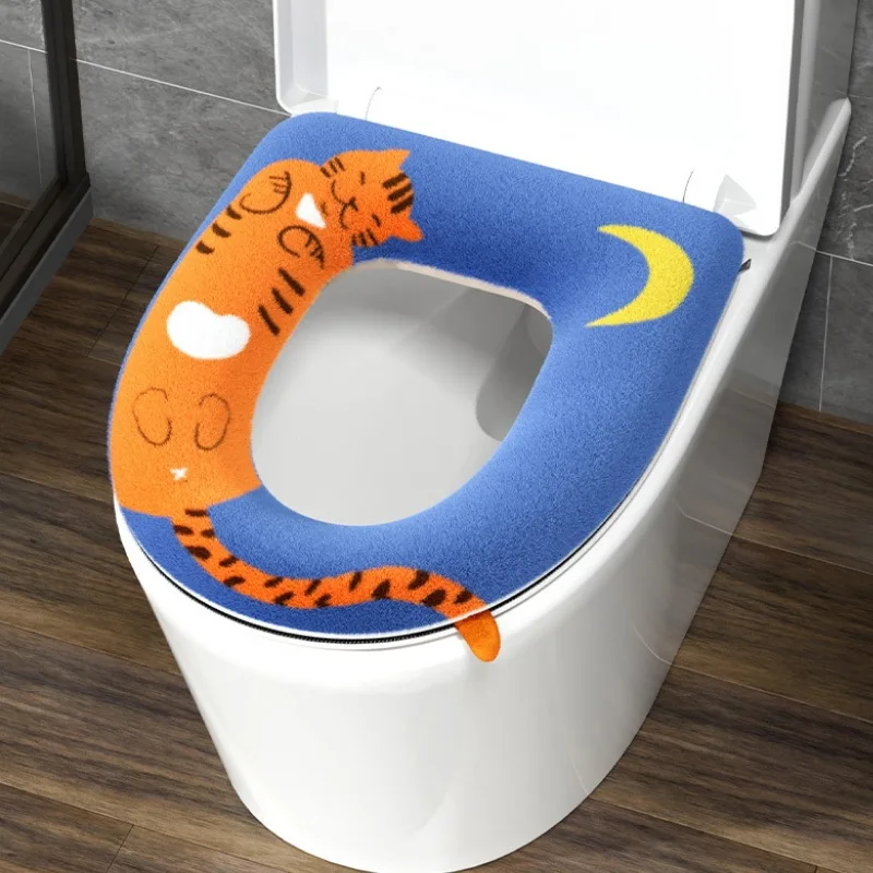 Winter Warm Toilet Seat Cover Mat Bathroom Toilet Pad Cushion with Handle Thicker Soft Washable Closestool Warmer Accessories
