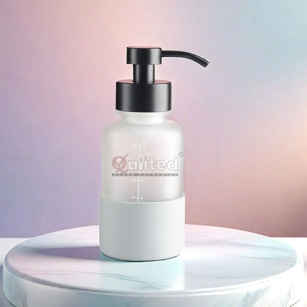 350ml Round Empty Shampoo Lotion Cosmetics Foaming Hand Soap Dispenser Glass Bottles For Bathroom