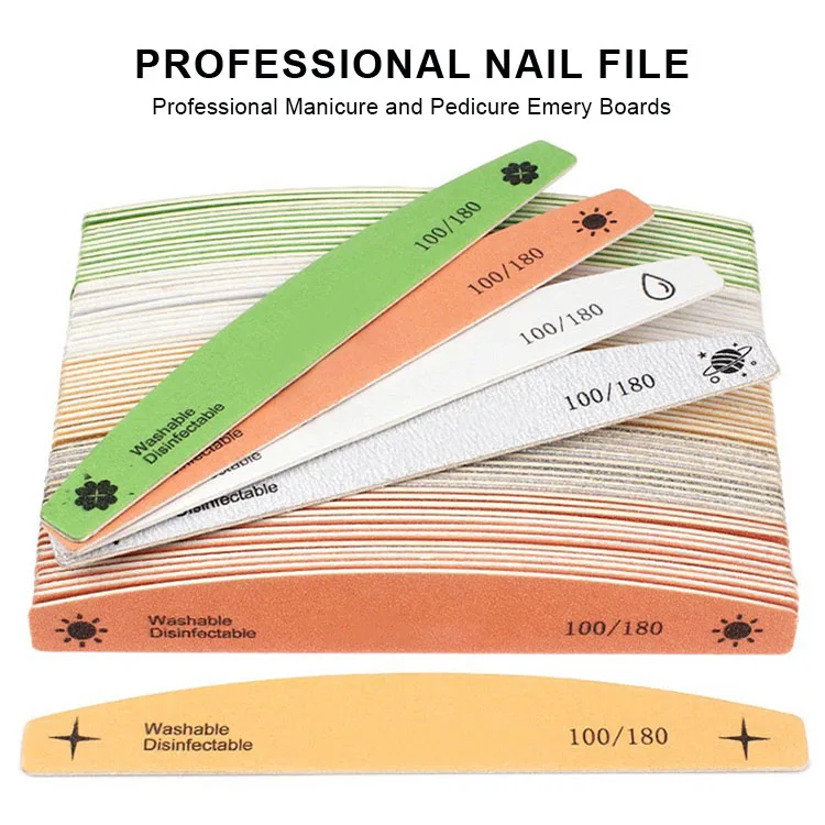 Double Sides Finger Filer Wooden 100 180 Grit Fingernail Manicure Tool Nail File Buffer for Home and Salon Use