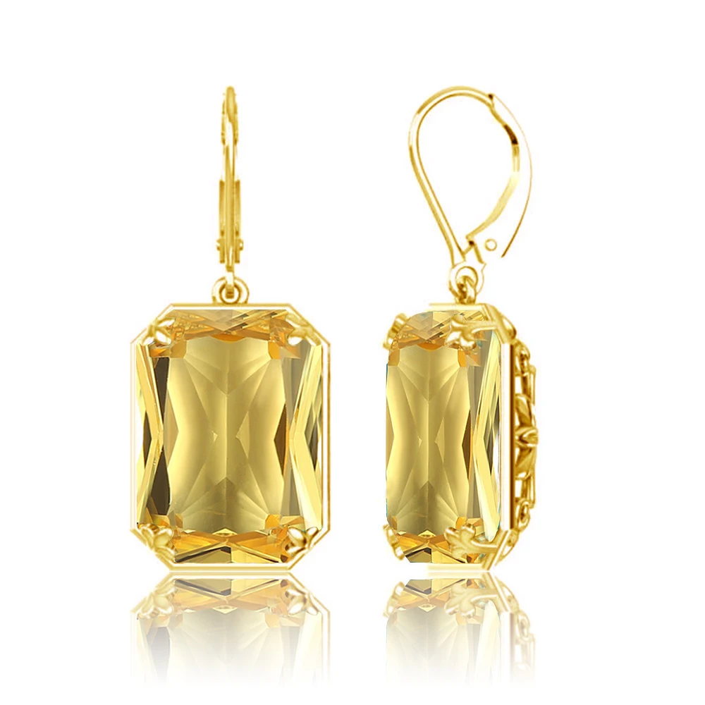 Designs Women Large Citrine Gemstone Real 925 Silver Drop Jewelry Manufacturer Bridal Statement earrings gold plated women