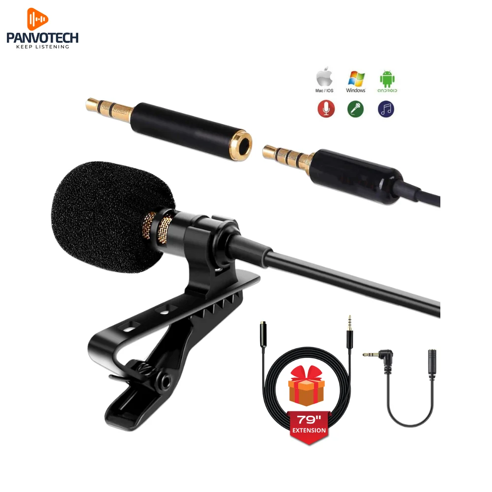 Panvotech Wholesale Portable 3.5Mm Recording Lapel Wired Mini Lavalier Condenser Microphones