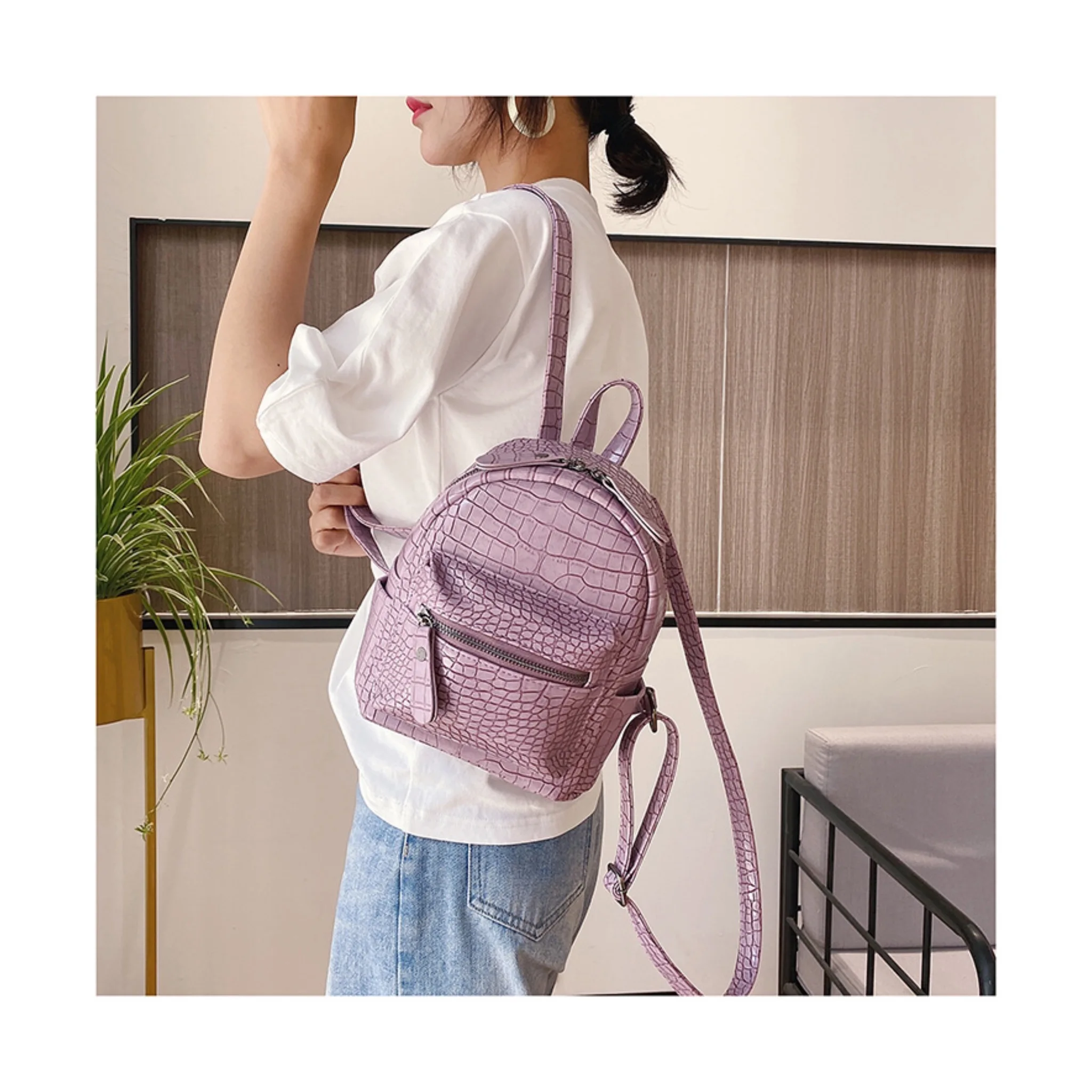 Girlish Mini Backpack Women Pu Leather Shoulder Bag For Teenage Girls Stone pattern Small Backpacks Ladies Backpack