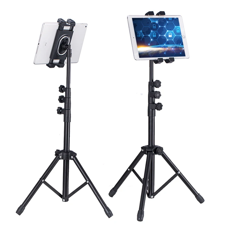 Selfie Phone and Tablet Tripod Stand 20 To 50 Inch Height Adjustable 360 Rotating Tablet for all 4-12 Inch Devices