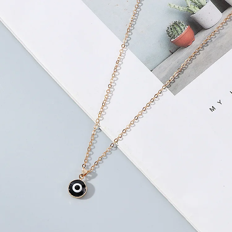 Wholesale Gold Plated Round Pendant Women Girls Blue Evil Eyes Necklace Jewelry For Gift